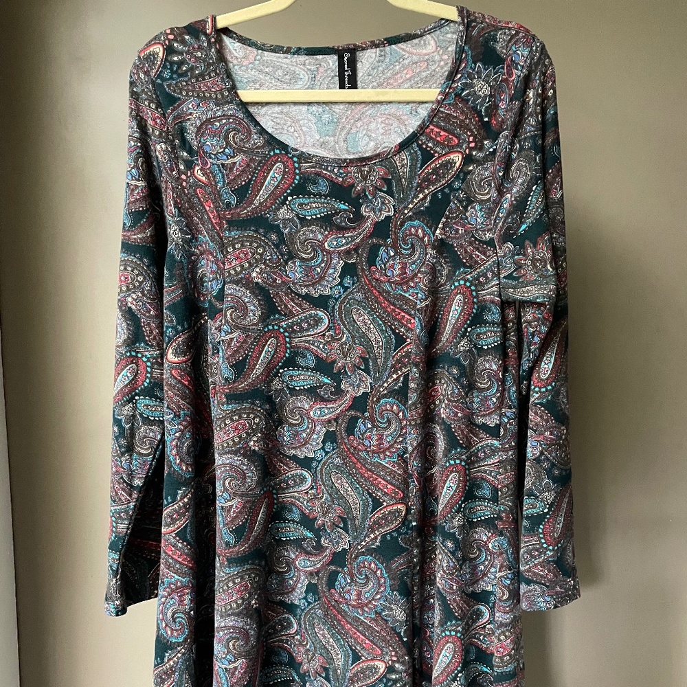 Sacred Threads fit and flare paisley dress with wide scoop neck